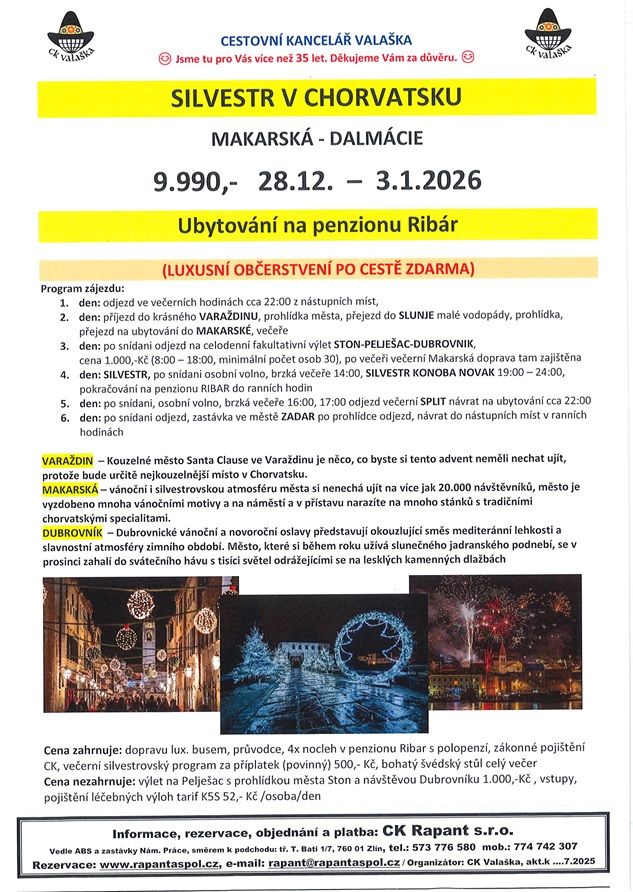 CHORVATSKO - SILVESTR - VALAŠKA - 2025